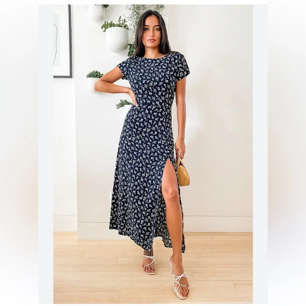 Lulu's Blue and White Flutter Sleeve Maxi Dress - Picture 1 of 7